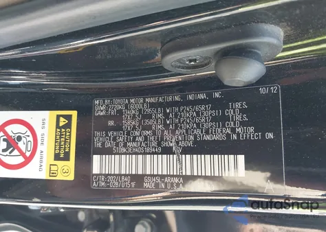 2013 Toyota Highlander Se V6 из США, поврежденный, VIN 5TDBK3EH4DS189449